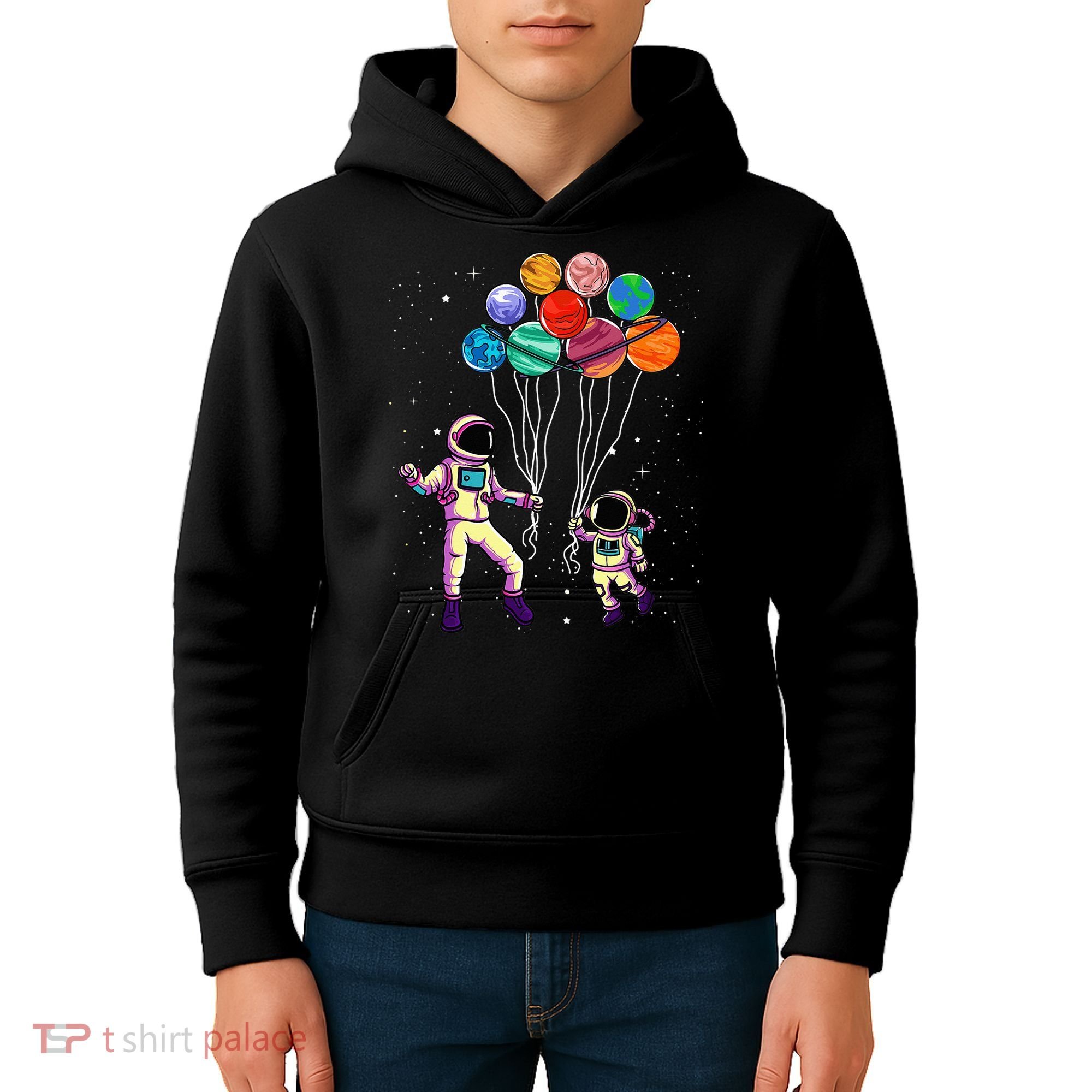 Astronaut Holding Planet Balloons STEM place Kids Hoodie
