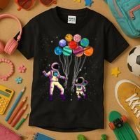 Astronaut Holding Planet Balloons STEM place Kids T-Shirt thumb 3