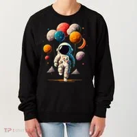 Astronaut holding Planet Balloons Solar System space Women's Sweatshirt thumb 0