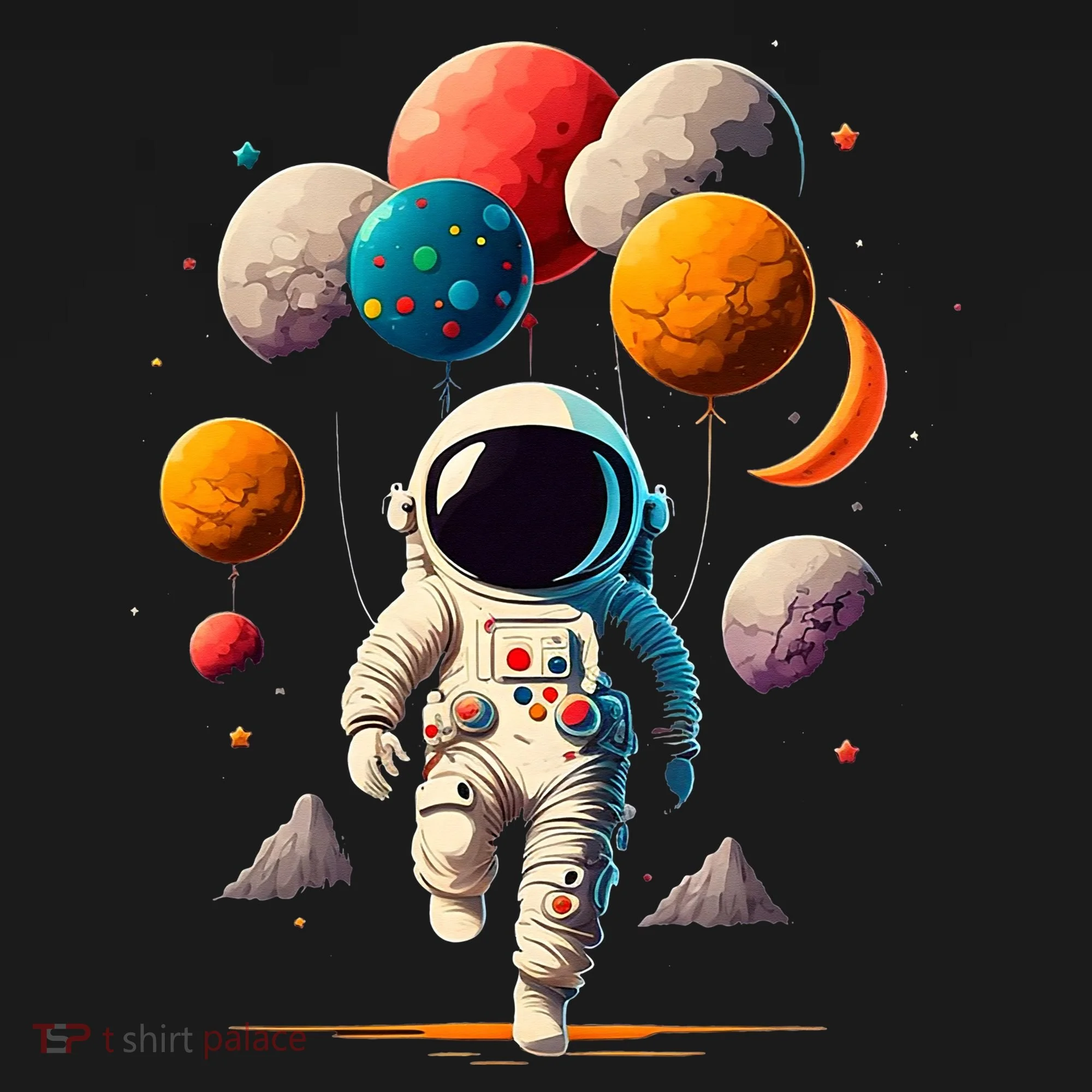 Astronaut holding Planet Balloons Solar System space Doggie Tank