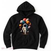 Astronaut holding Planet Balloons Solar System space Hoodie thumb 0