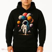 Astronaut holding Planet Balloons Solar System space Hoodie thumb 2