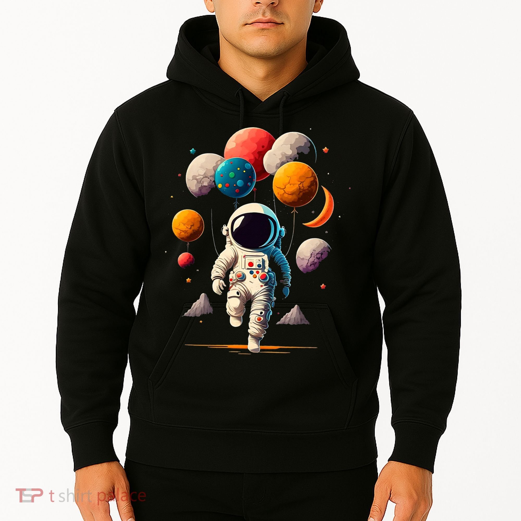 Astronaut holding Planet Balloons Solar System space Hoodie