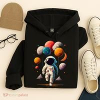 Astronaut holding Planet Balloons Solar System space Hoodie thumb 4