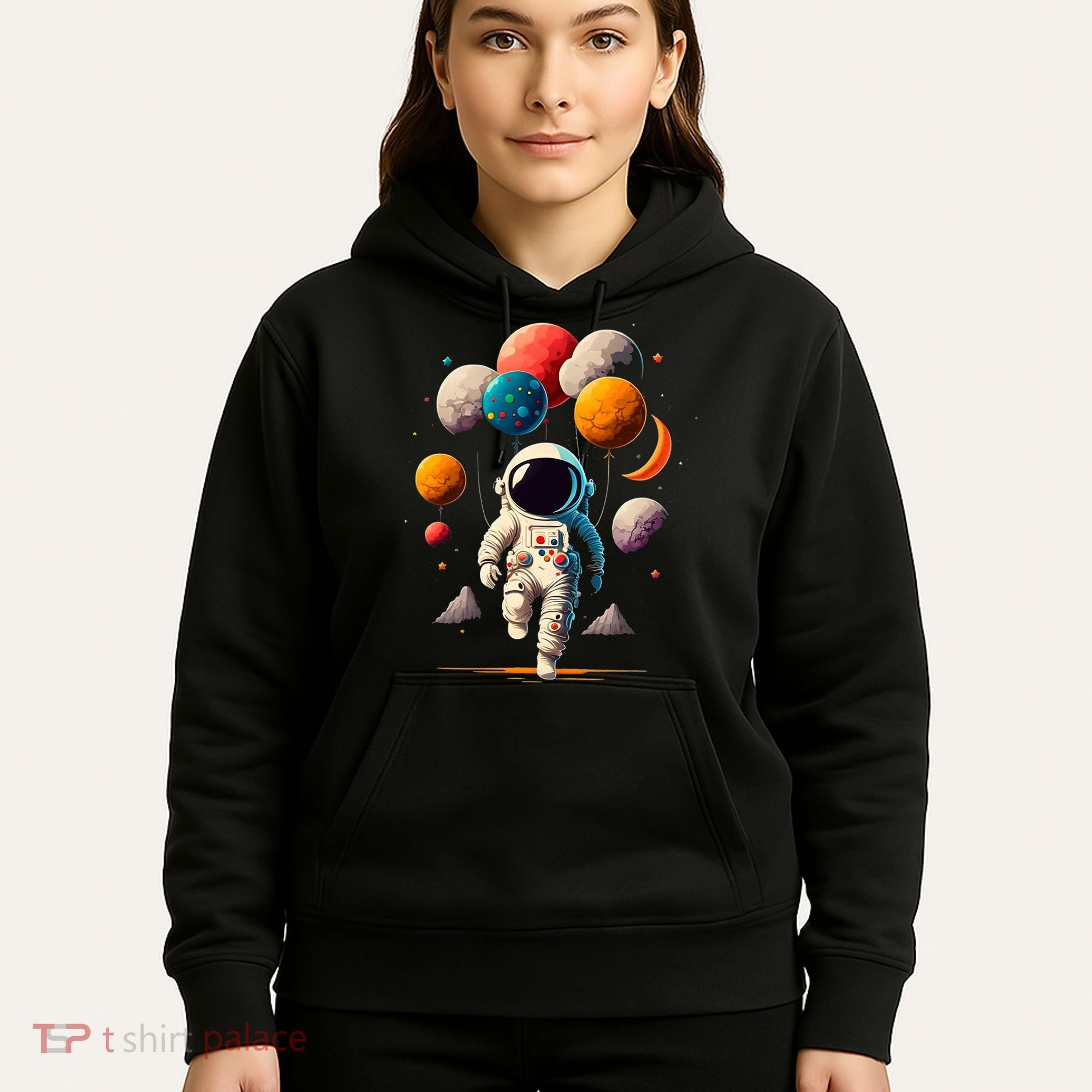Astronaut holding Planet Balloons Solar System space Hoodie