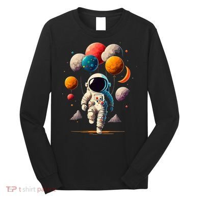 Astronaut holding Planet Balloons Solar System space Long Sleeve Shirt
