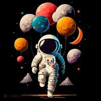 Astronaut holding Planet Balloons Solar System space Long Sleeve Shirt thumb 2
