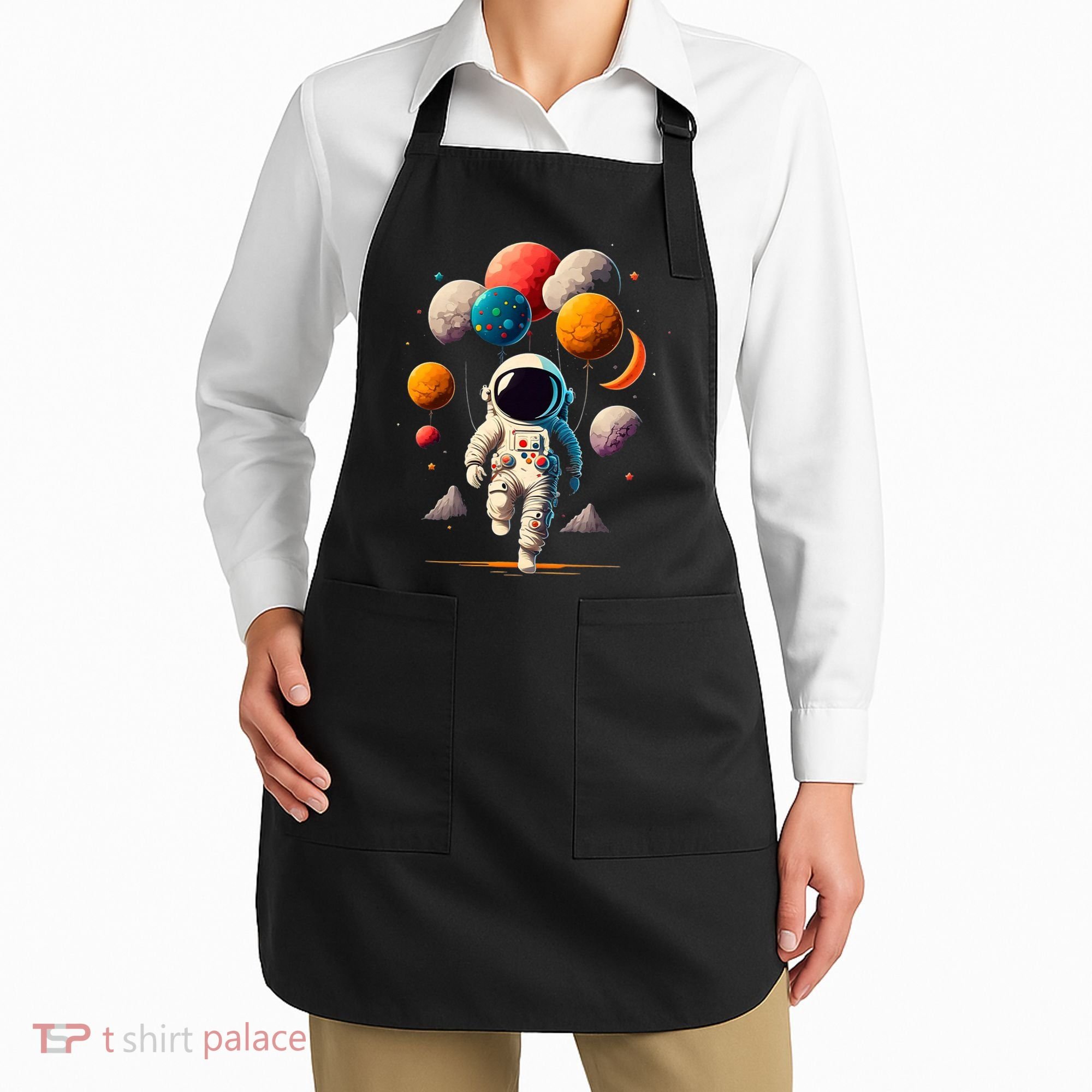 Astronaut holding Planet Balloons Solar System space Apron