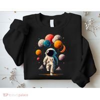 Astronaut holding Planet Balloons Solar System space Sweatshirt thumb 2