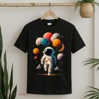 Astronaut holding Planet Balloons Solar System space T-Shirt thumb 2