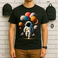 Astronaut holding Planet Balloons Solar System space T-Shirt thumb 6