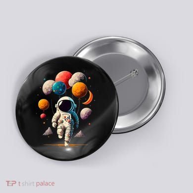 Astronaut holding Planet Balloons Solar System space Button