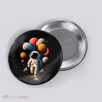 Astronaut holding Planet Balloons Solar System space Button thumb 0