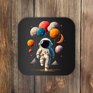 Astronaut holding Planet Balloons Solar System space Coaster