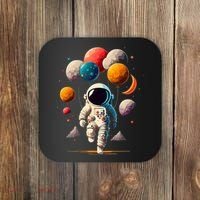 Astronaut holding Planet Balloons Solar System space Coaster thumb 0