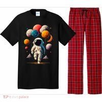 Astronaut holding Planet Balloons Solar System space Pajama Set thumb 0