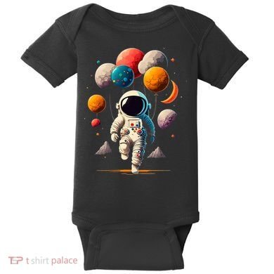 Astronaut holding Planet Balloons Solar System space Baby Bodysuit