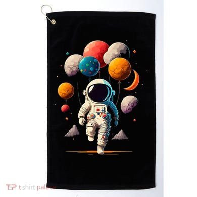 Astronaut holding Planet Balloons Solar System space Golf Towel