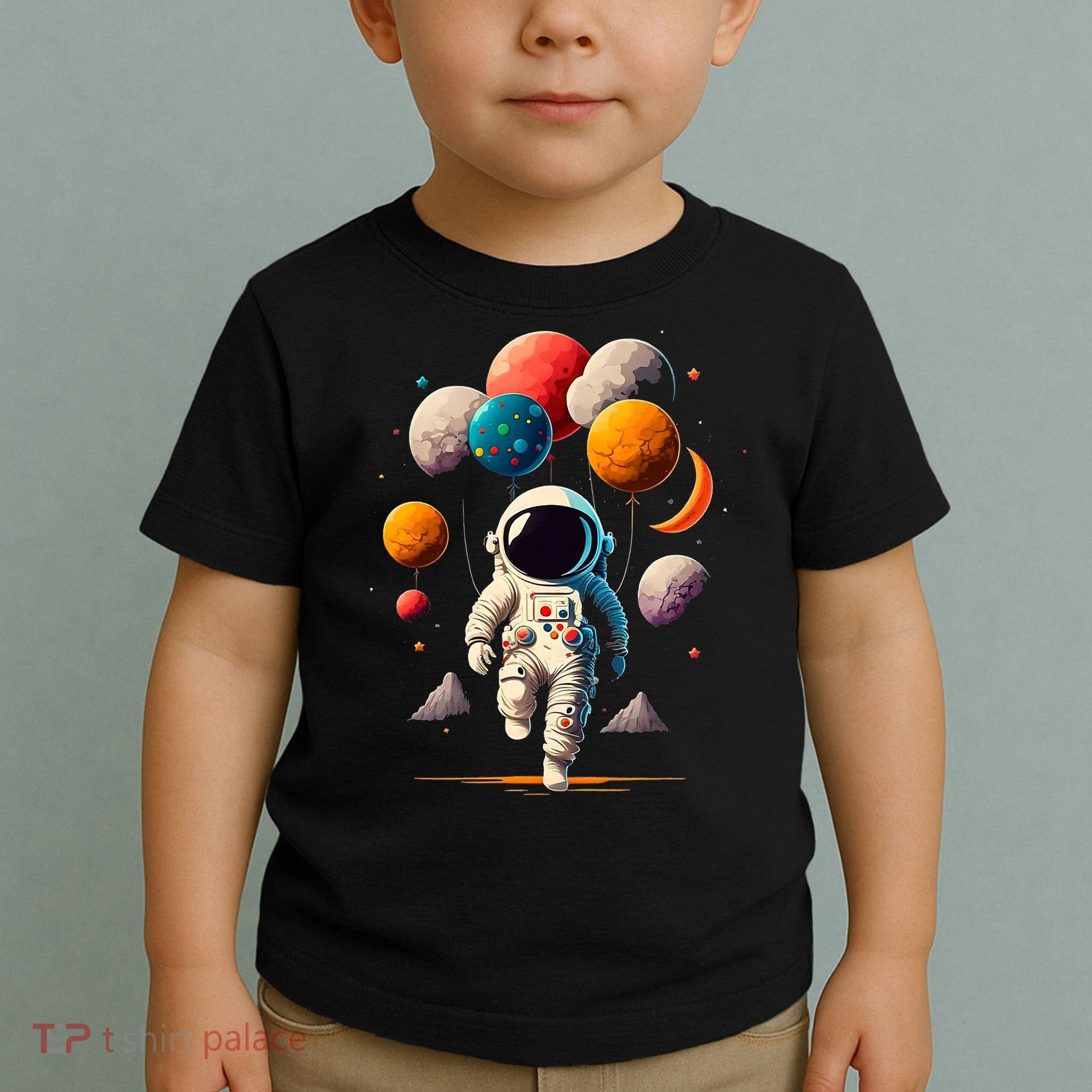 Astronaut holding Planet Balloons Solar System space Toddler T-Shirt