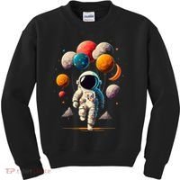 Astronaut holding Planet Balloons Solar System space Kids Sweatshirt thumb 0