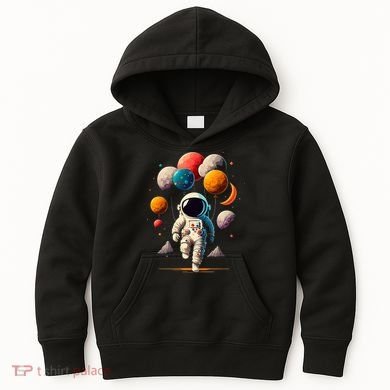Astronaut holding Planet Balloons Solar System space Kids Hoodie