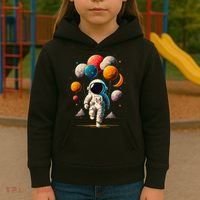 Astronaut holding Planet Balloons Solar System space Kids Hoodie thumb 3