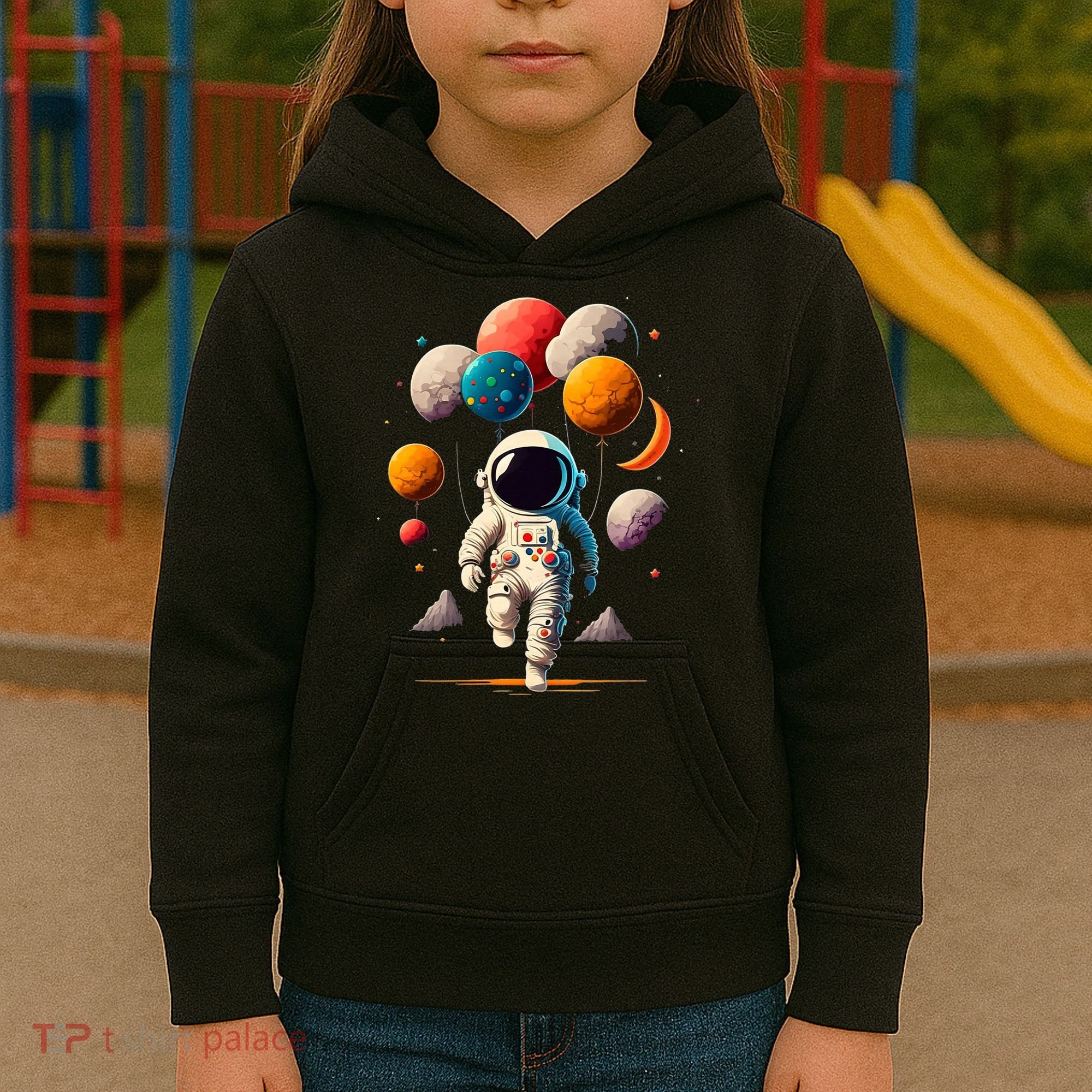 Astronaut holding Planet Balloons Solar System space Kids Hoodie