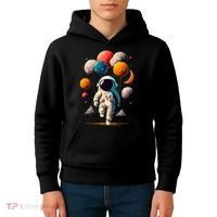 Astronaut holding Planet Balloons Solar System space Kids Hoodie thumb 4