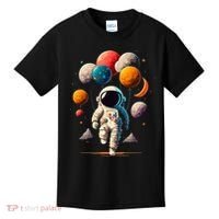 Astronaut holding Planet Balloons Solar System space Kids T-Shirt thumb 0