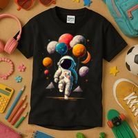 Astronaut holding Planet Balloons Solar System space Kids T-Shirt thumb 3