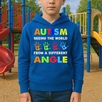 Autism Hand Prints Seeing The World From A Different Angle Kids Hoodie thumb 2