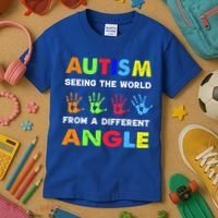 Autism Hand Prints Seeing The World From A Different Angle Kids T-Shirt thumb 3