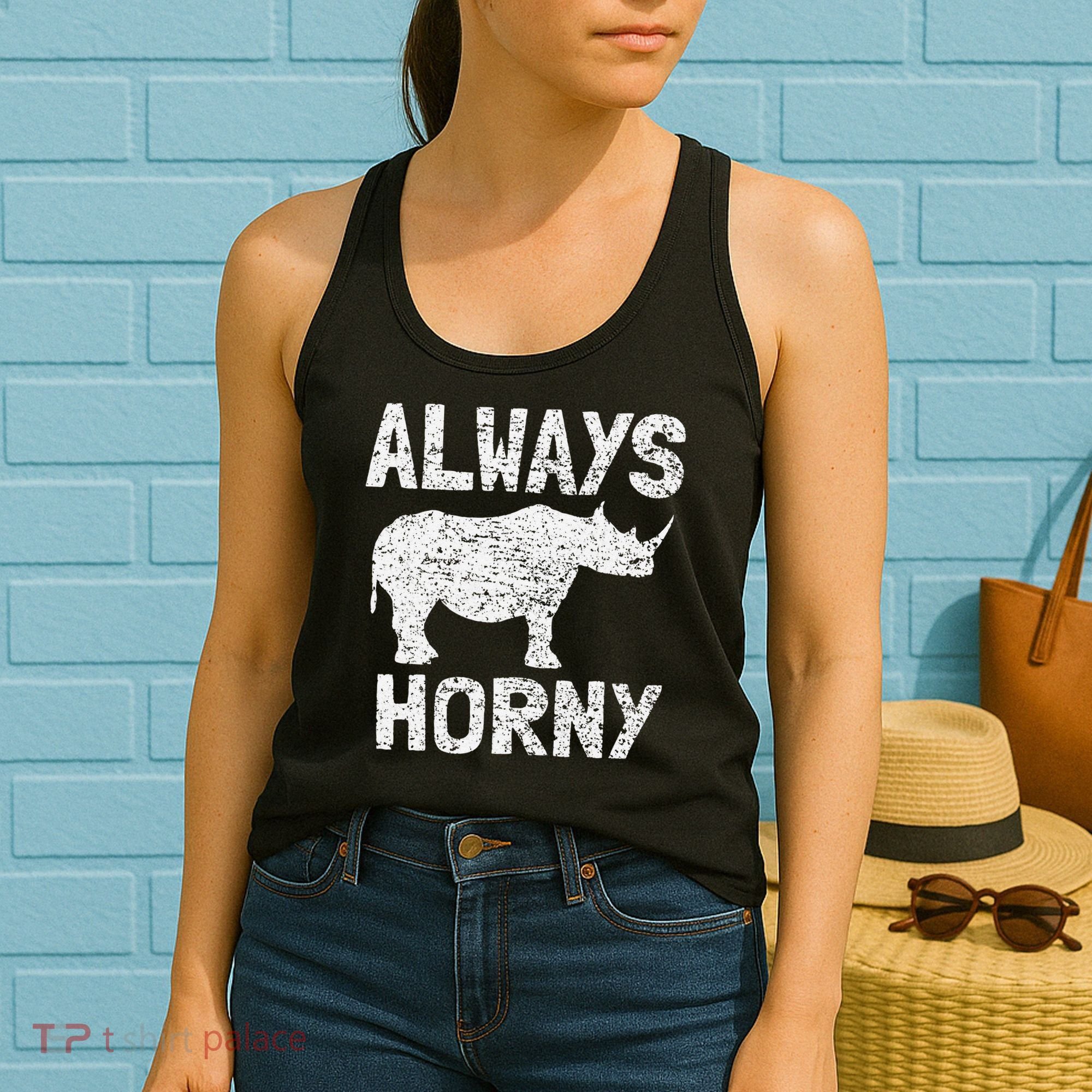 Always Horny Rhino Funny Happy Valentine's Day Women's Tank Top