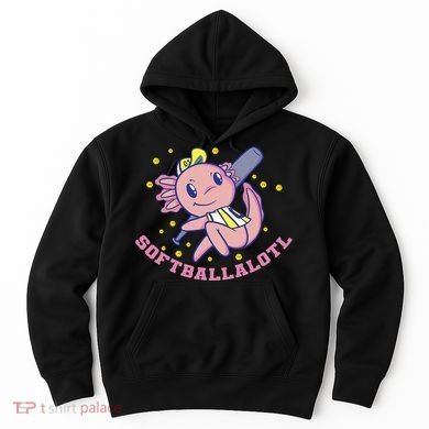 Axolotl Holding Softball Bat Design Softballalotl Graphic  Hoodie