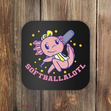 Axolotl Holding Softball Bat Design Softballalotl Graphic  Coaster