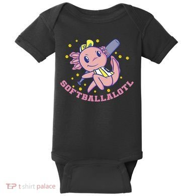 Axolotl Holding Softball Bat Design Softballalotl Graphic  Baby Bodysuit