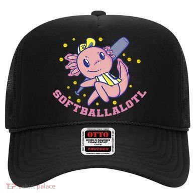 Axolotl Holding Softball Bat Design Softballalotl Graphic  Hat