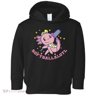 Axolotl Holding Softball Bat Design Softballalotl Graphic  Toddler Hoodie