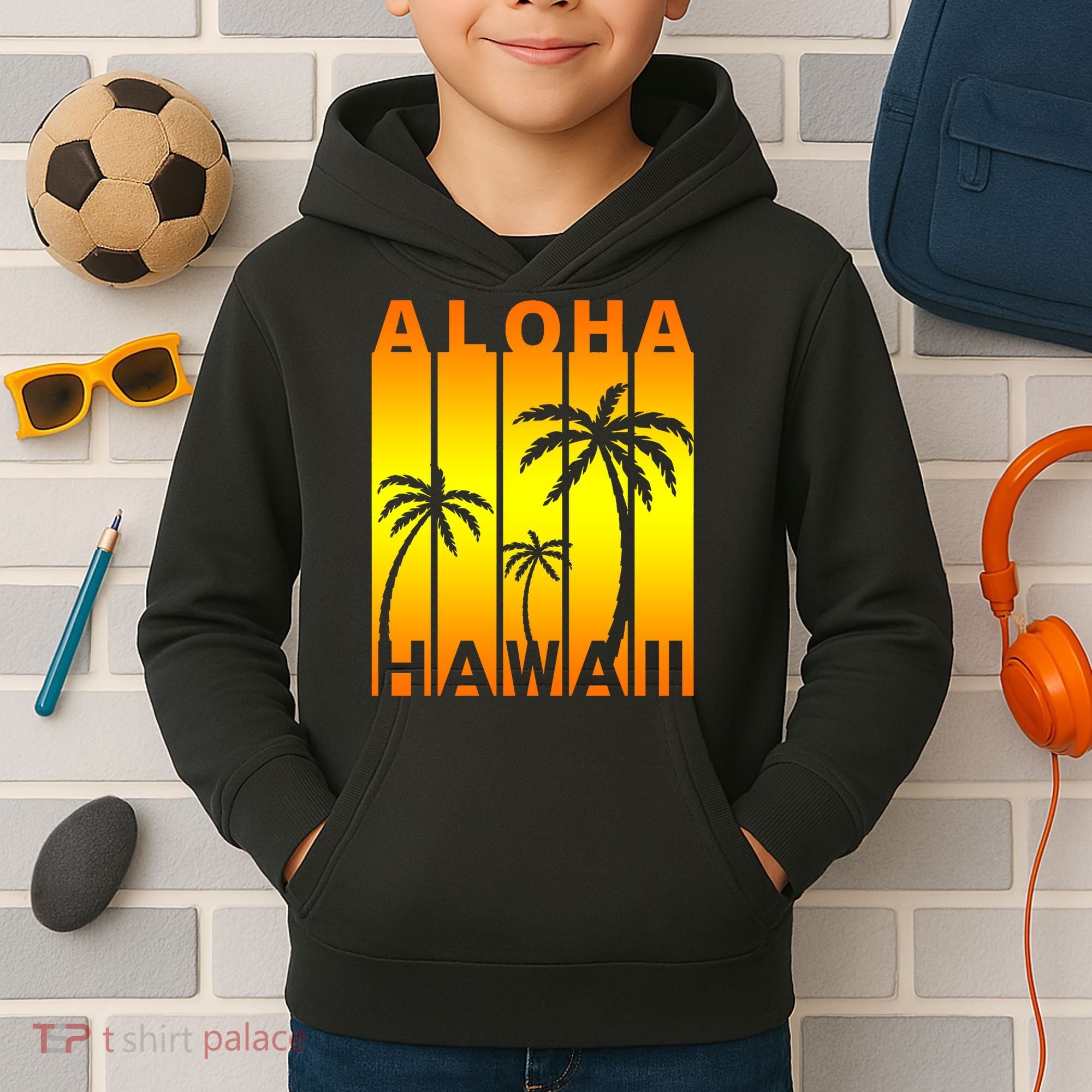 Aloha Hawaii Sunset Palm Trees Kids Hoodie