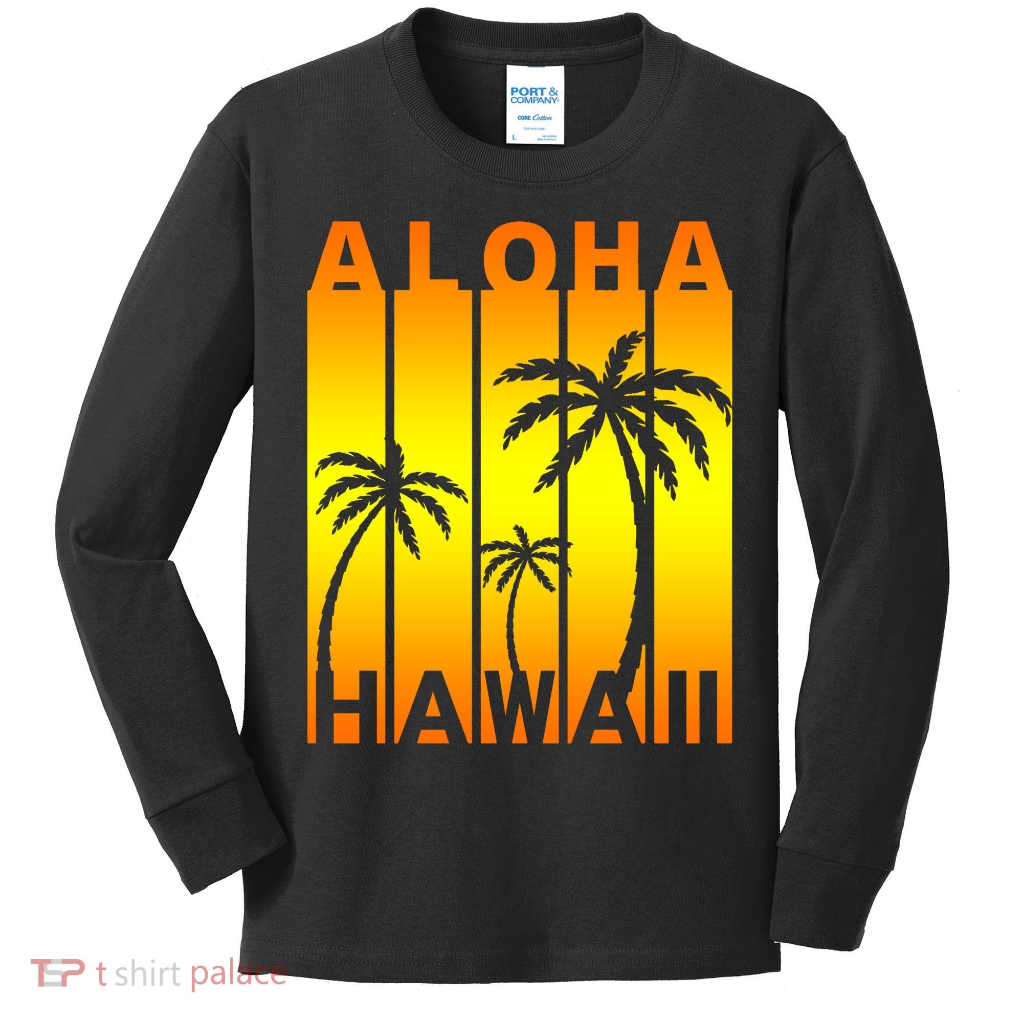 Aloha Hawaii Sunset Palm Trees Kids Long Sleeve Shirt