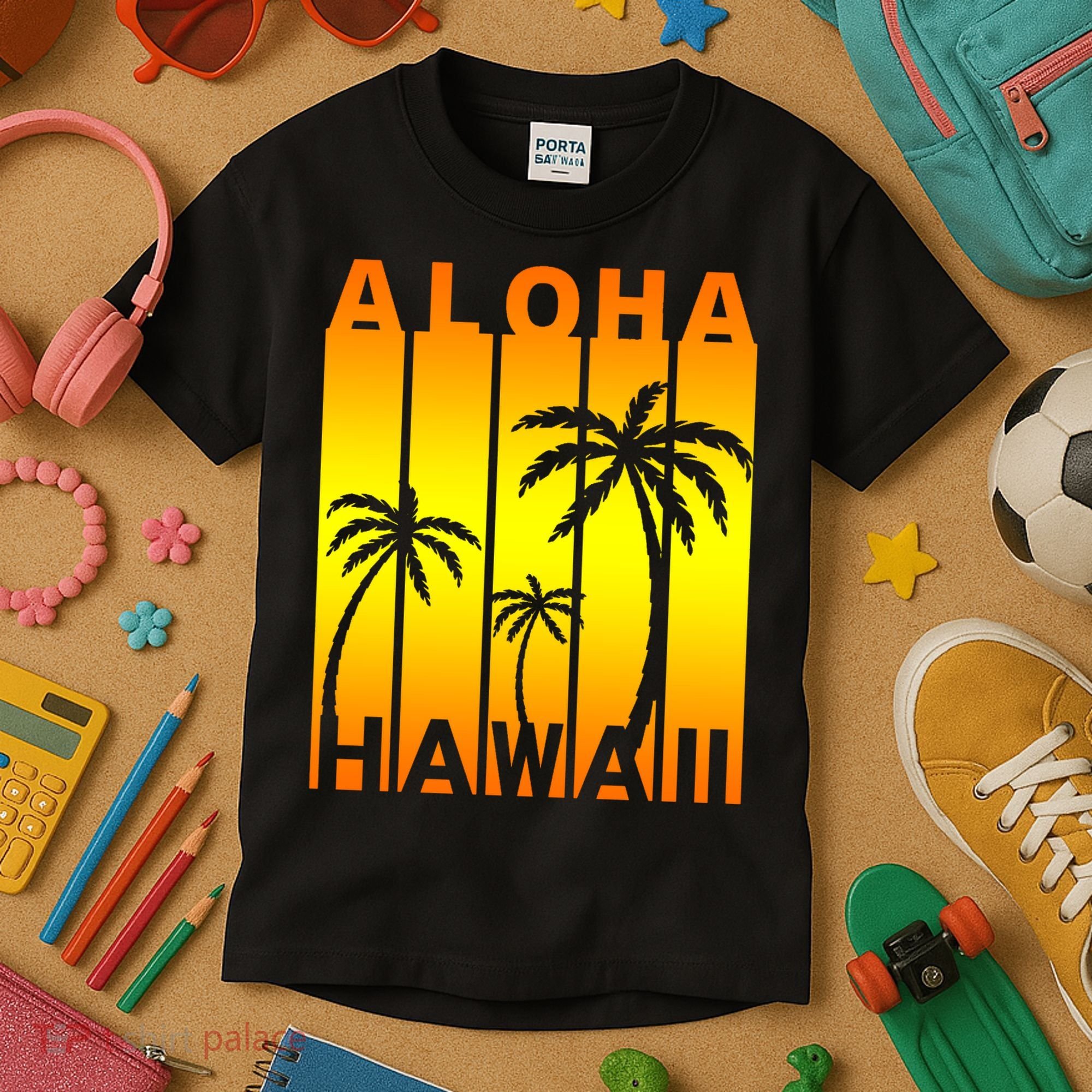 Aloha Hawaii Sunset Palm Trees Kids T-Shirt