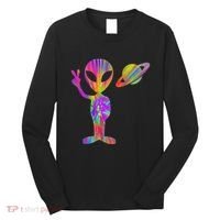 Alien Hippie Saturn Silhouette I Aliens Ufo Roswell Tie Dye Long Sleeve Shirt thumb 0