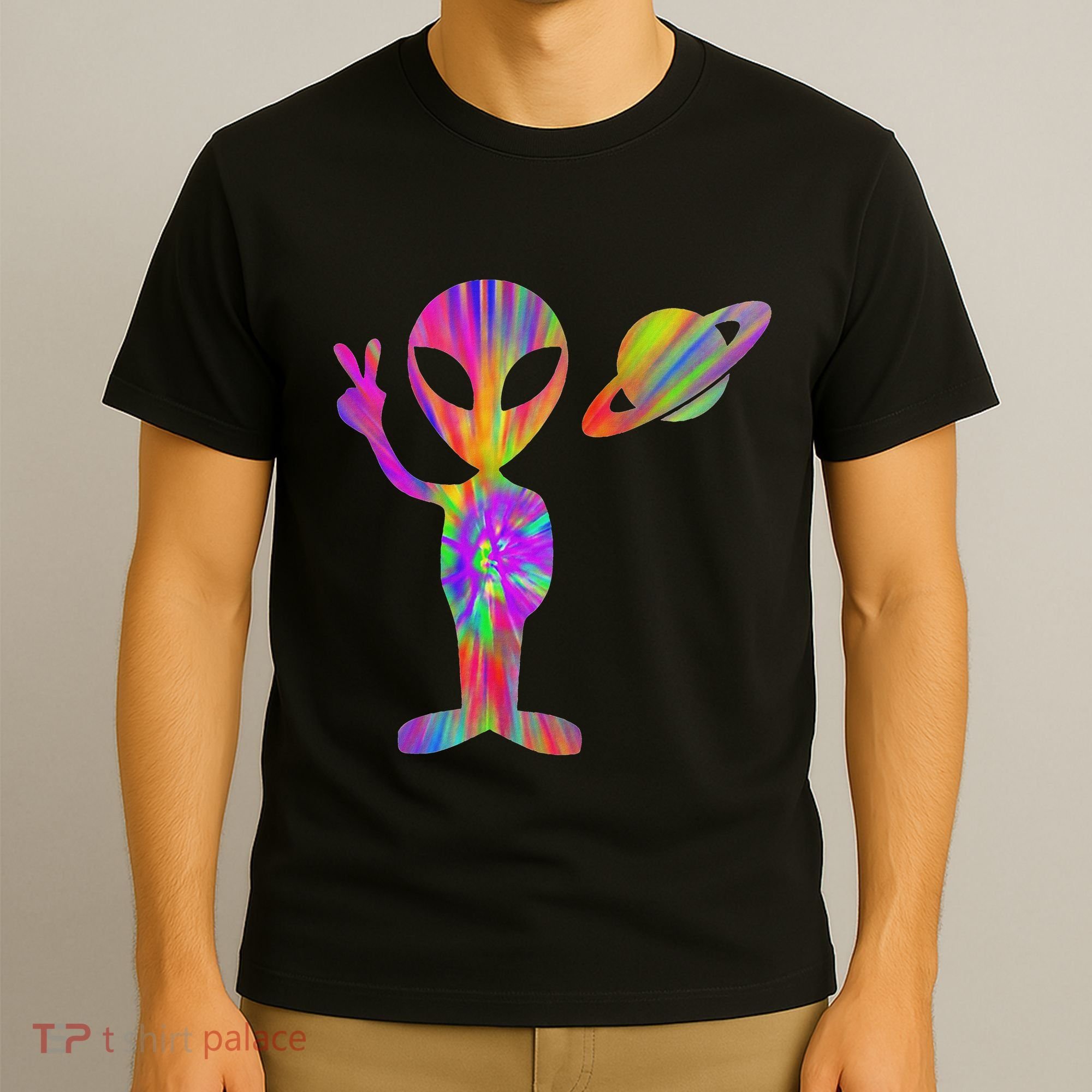 Alien Hippie Saturn Silhouette I Aliens Ufo Roswell Tie Dye T-Shirt
