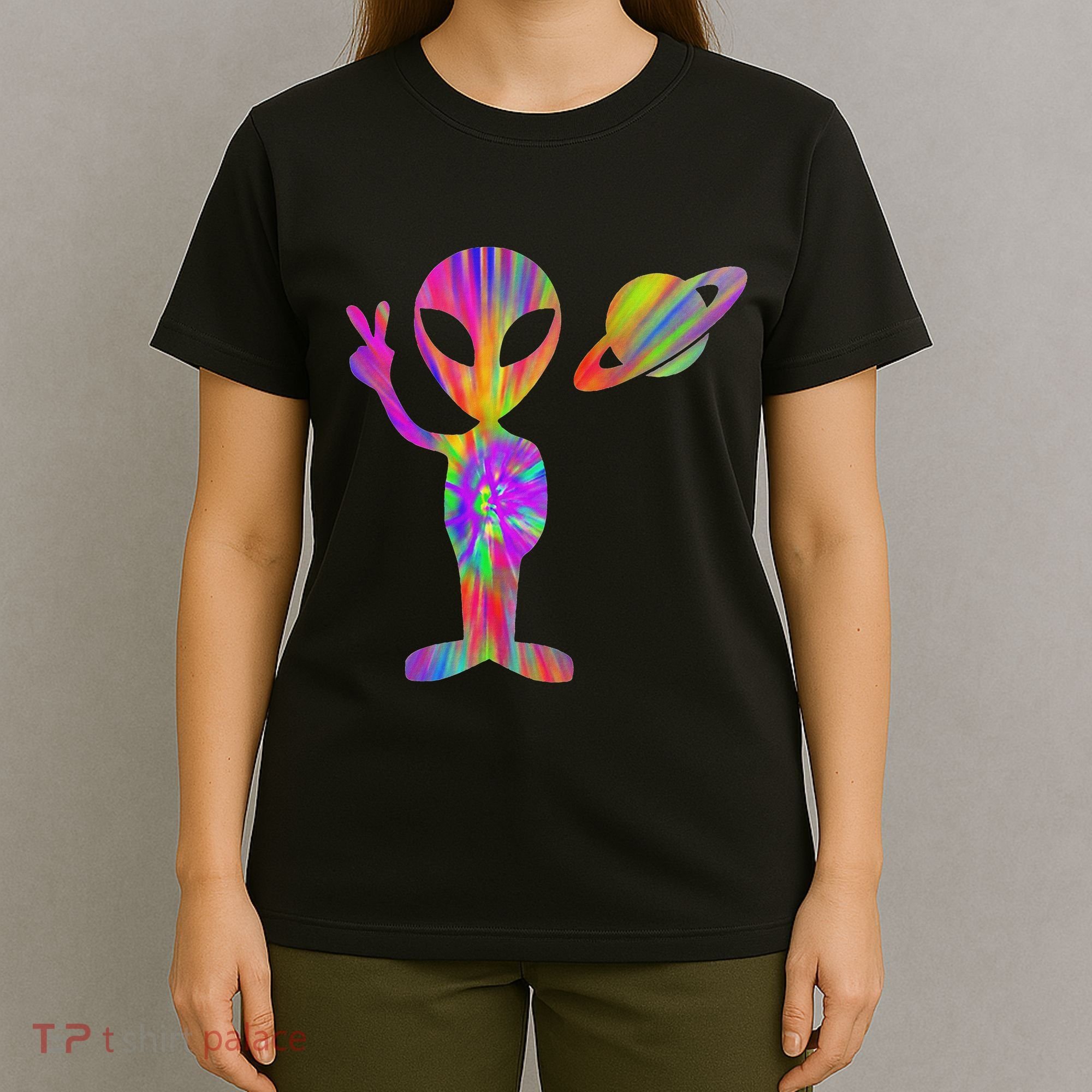 Alien Hippie Saturn Silhouette I Aliens Ufo Roswell Tie Dye T-Shirt