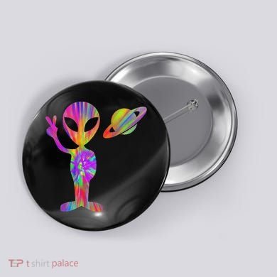 Alien Hippie Saturn Silhouette I Aliens Ufo Roswell Tie Dye Button