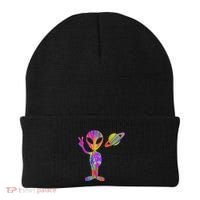 Alien Hippie Saturn Silhouette I Aliens Ufo Roswell Tie Dye Beanie thumb 0