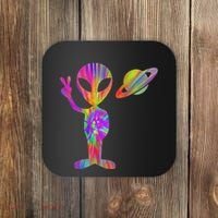 Alien Hippie Saturn Silhouette I Aliens Ufo Roswell Tie Dye Coaster thumb 0