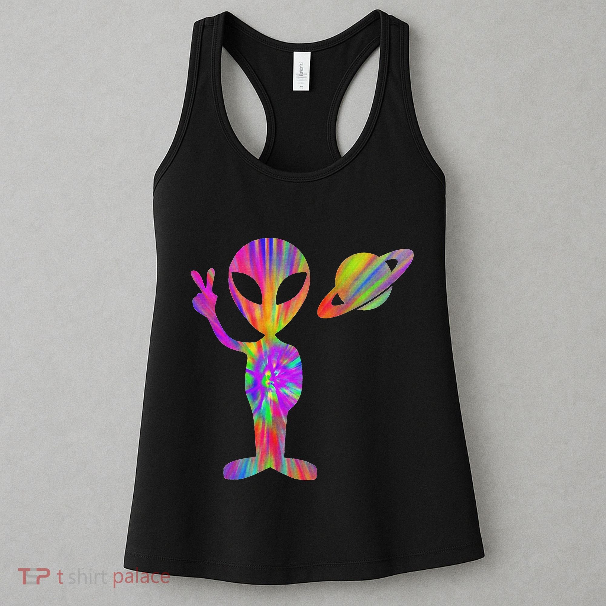 Alien Hippie Saturn Silhouette I Aliens Ufo Roswell Tie Dye Women's Tank Top