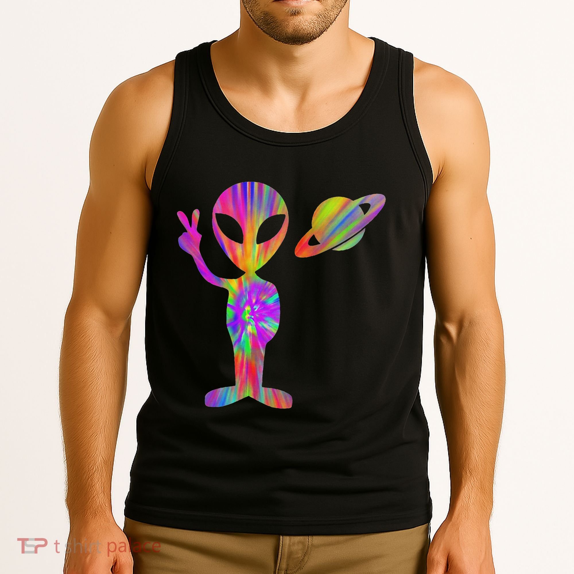 Alien Hippie Saturn Silhouette I Aliens Ufo Roswell Tie Dye Tank Top