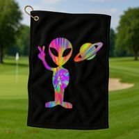Alien Hippie Saturn Silhouette I Aliens Ufo Roswell Tie Dye Golf Towel thumb 1